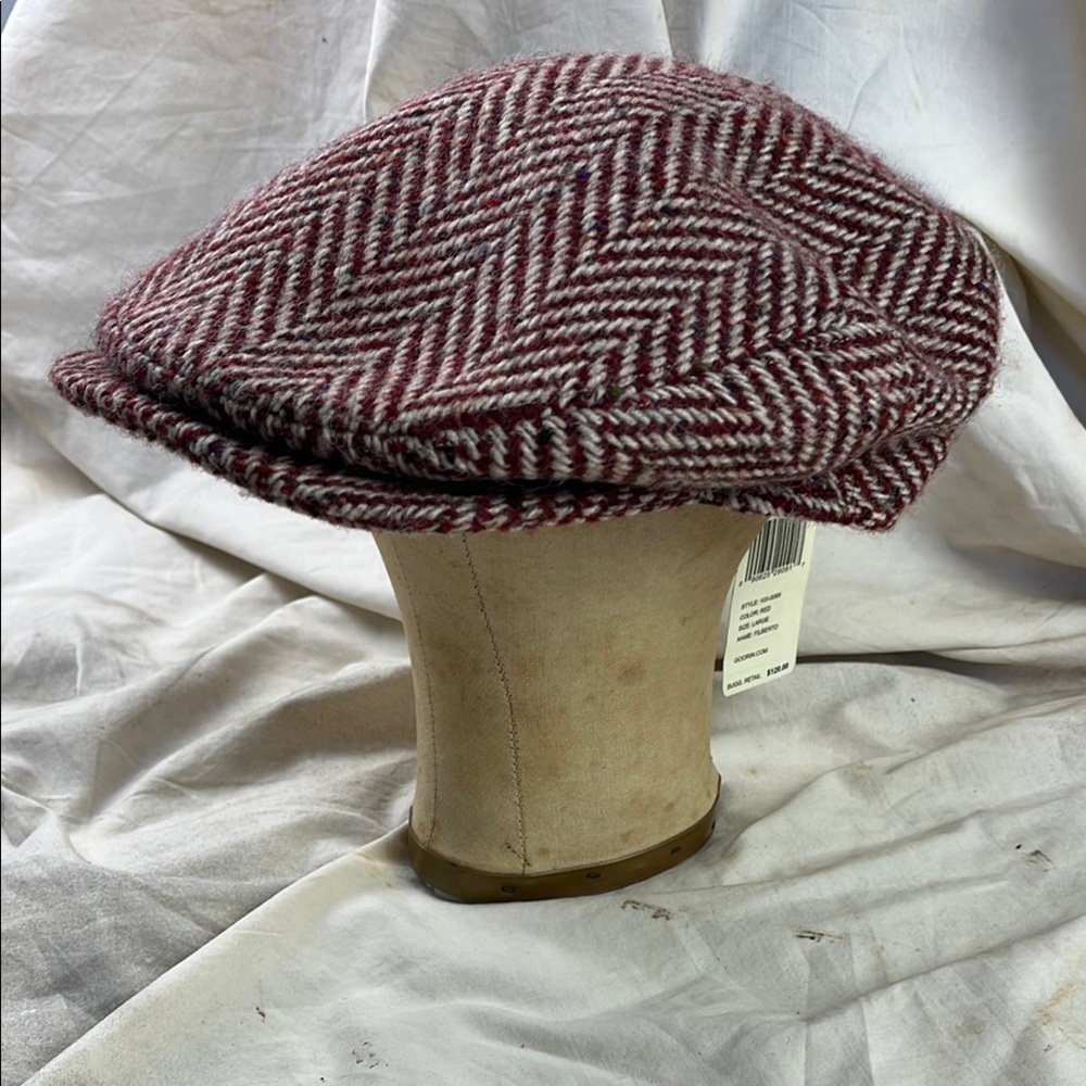 NWT Goorin Bros Red and White Herringbone Flat Cap
